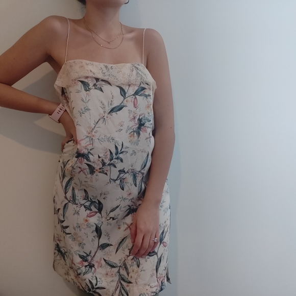 Poongin Floral Silky Slip Midi Lacey Dress Sz S - Picture 5 of 5